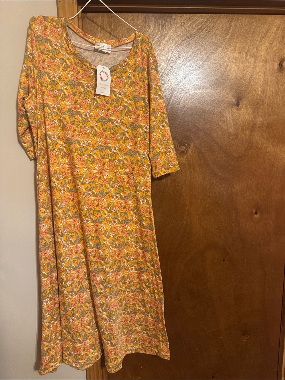 Floral Long-Sleeve Midi Dress in Mustard Yellow